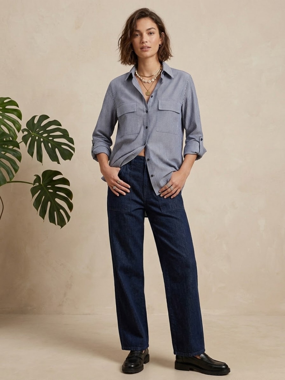 Aritzia Babaton Tydy Utility Shirt Blue Pinstripe 100% Tencel 2XS